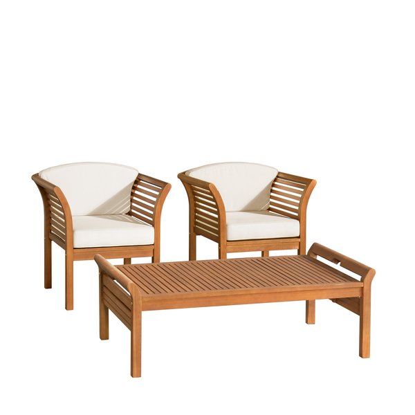 Alaterre Furniture Stamford Eucalyptus Wood Outdoor Conversation Set with 2 Chairs and Coffee Table, Set of 3 ANSF0113EBO